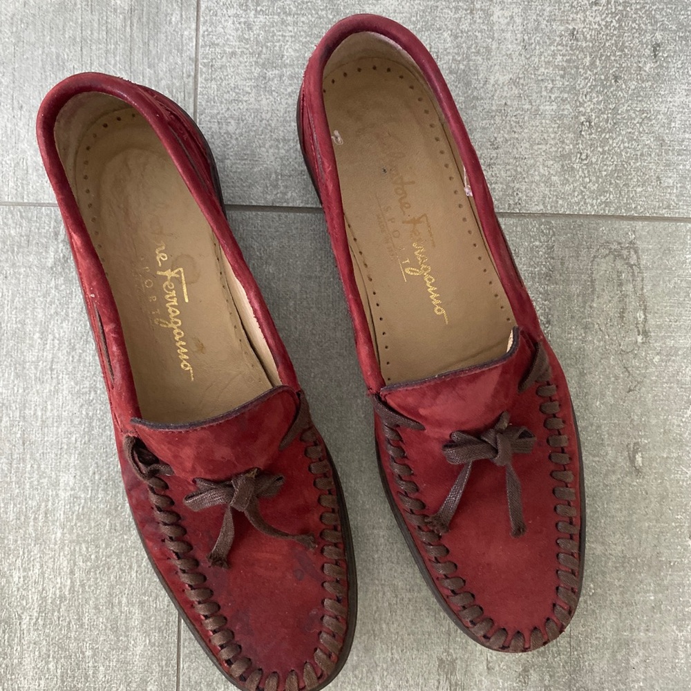 Red suede Ferragamo loafers size 6.5